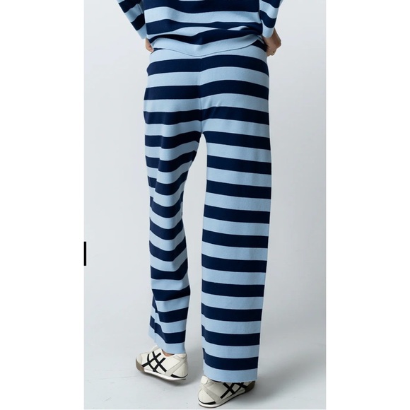 BOHME Joey Striped Wide Leg Pants in Navy Size XL Worn Once - Picture 3 of 9